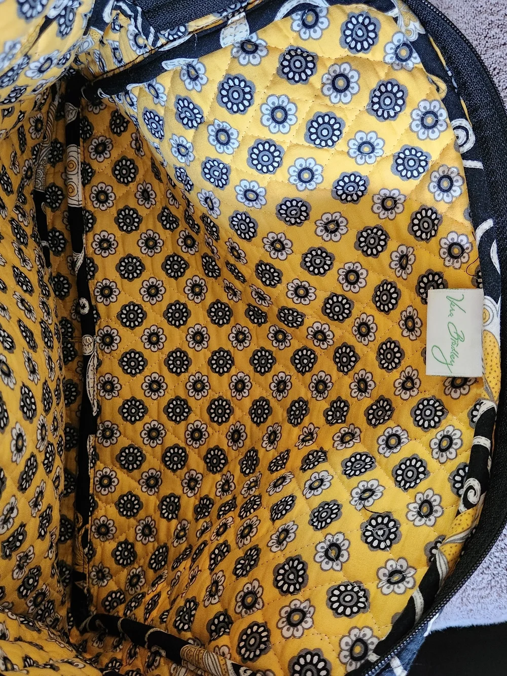 Vera Bradley Black, Yellow & Cream Quilted Floral Laptop Tote